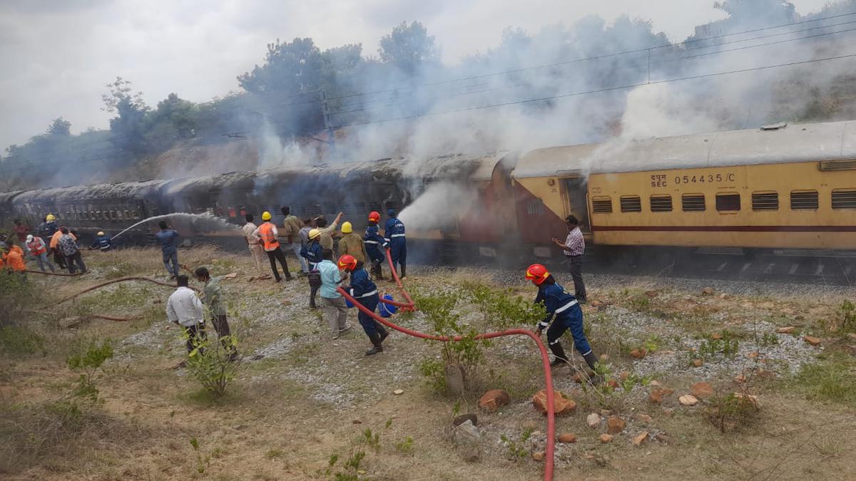 Fatal accident in Telangana Train catches fire at Bibi Nagar