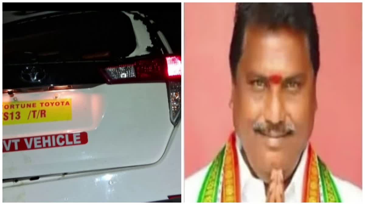 Adluri Lakshman's car was slightly damaged after a tire blew out while he was traveling.