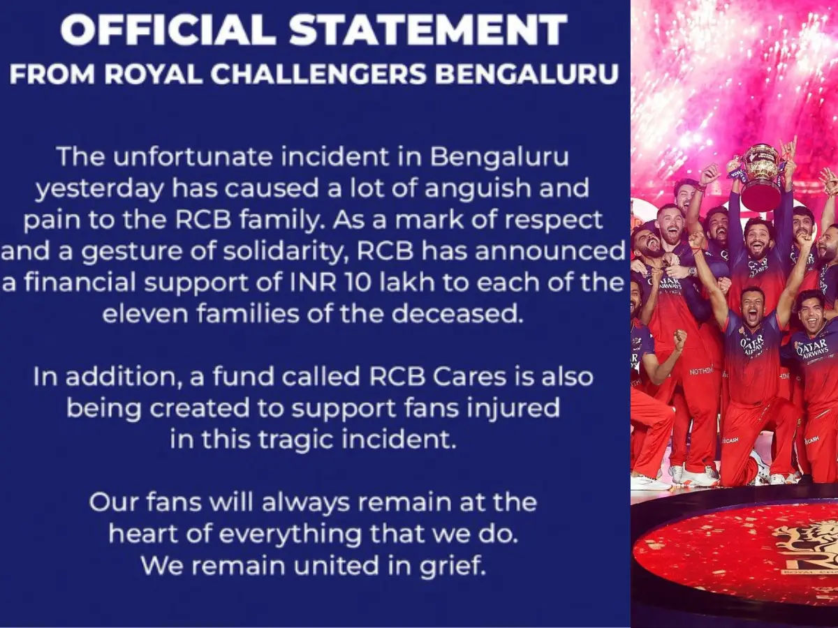 RCB announces INR 1 million compensation for stampede victims' families, launches 'RCB Cares' fund