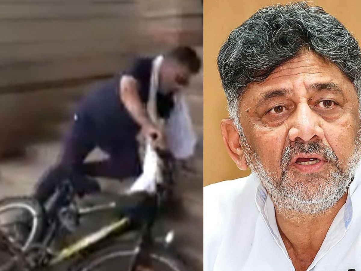 DK Shivakumar falls off cycle near Vidhana Soudha in Bengaluru