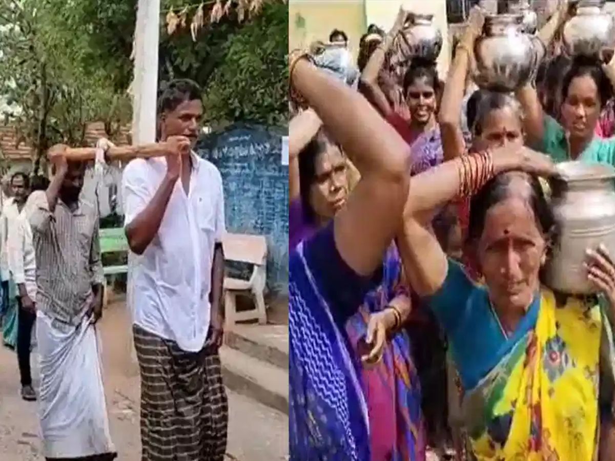 Villagers in AP are playing frog mother games to attract rain