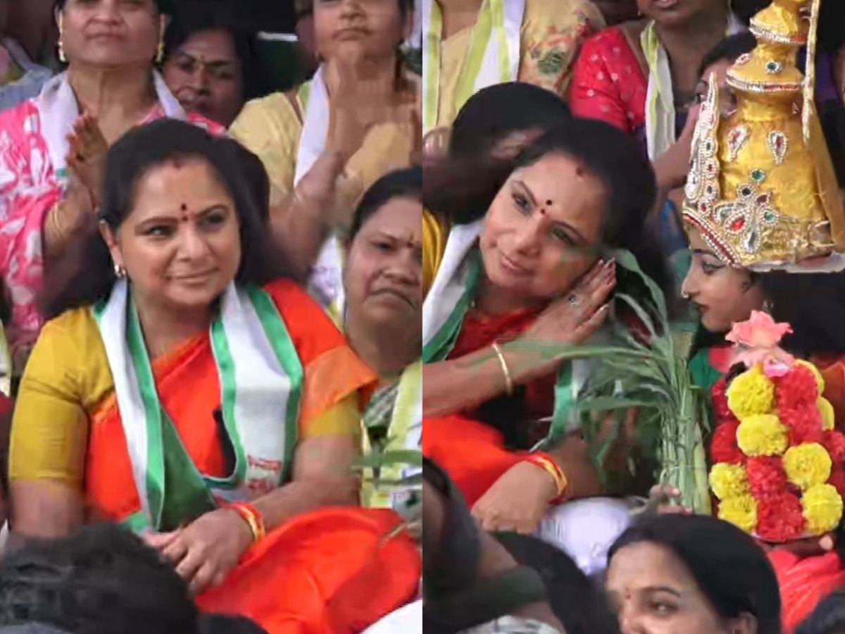 Kavitha staged a dharna alone near Indira Park