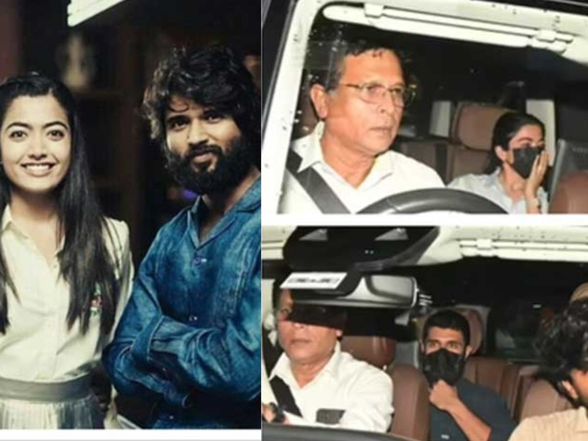 Vijay Devarakonda-Rashmika cover their faces at Mumbai Airport