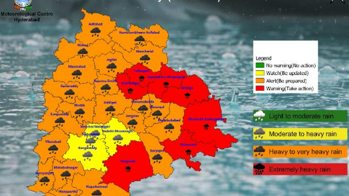 Red alert for Telangana Extremely heavy rains