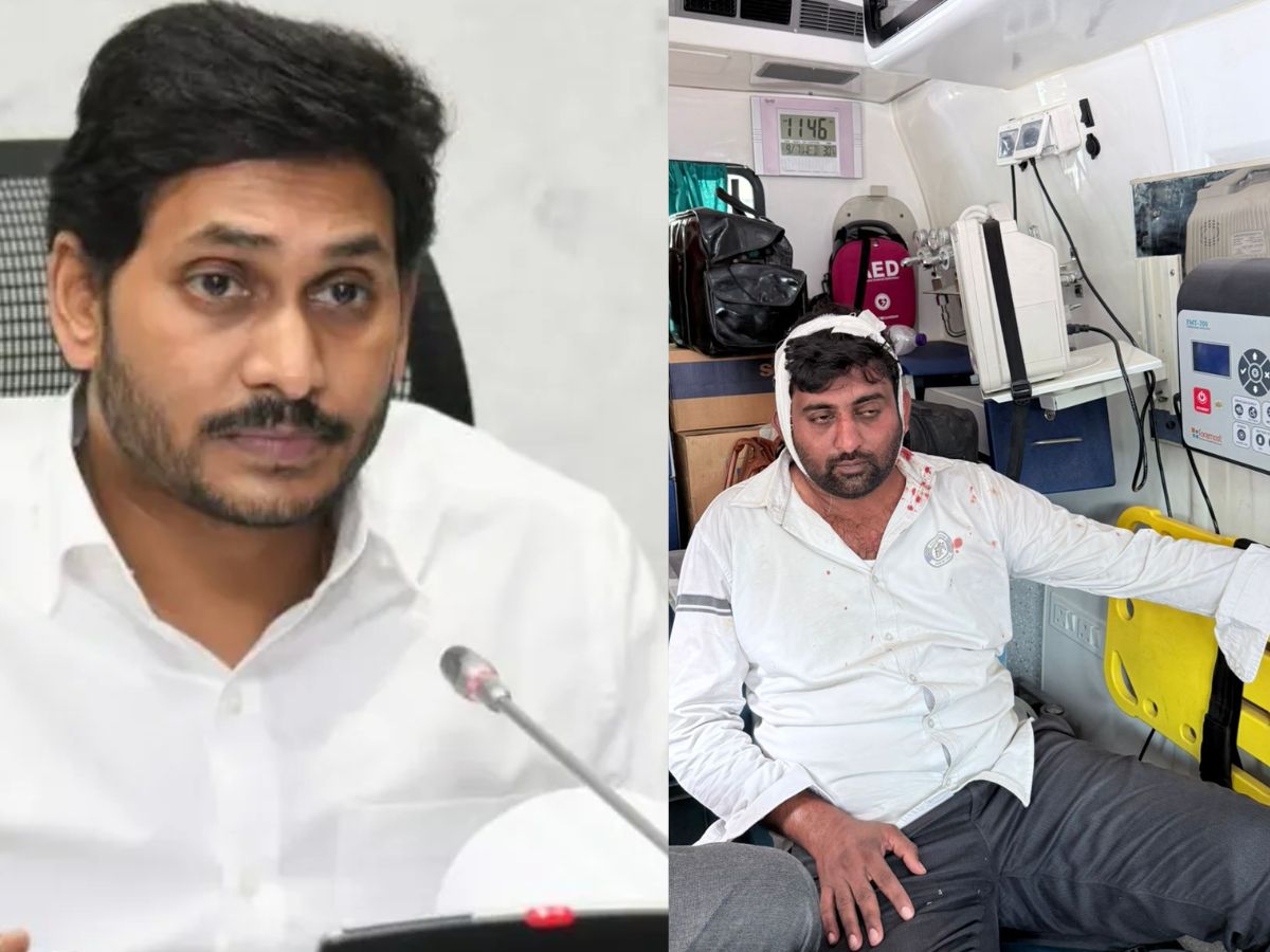 YS Jagan tries to get out of the car after police beat up YCP workers
