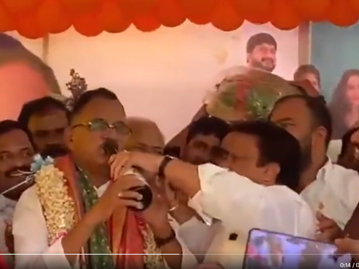 AP Jitender Reddy pours champagne on Mallu Ravi's birthday