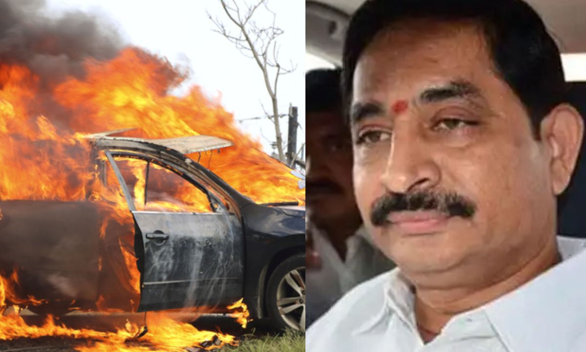Fire breaks out in Chief Minister's Advisor Vem Narender Reddy's Innova Crysta vehicle at helipad