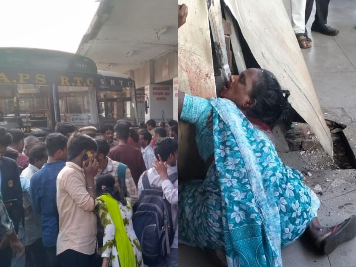 Vizag RTC bus crashes onto platform