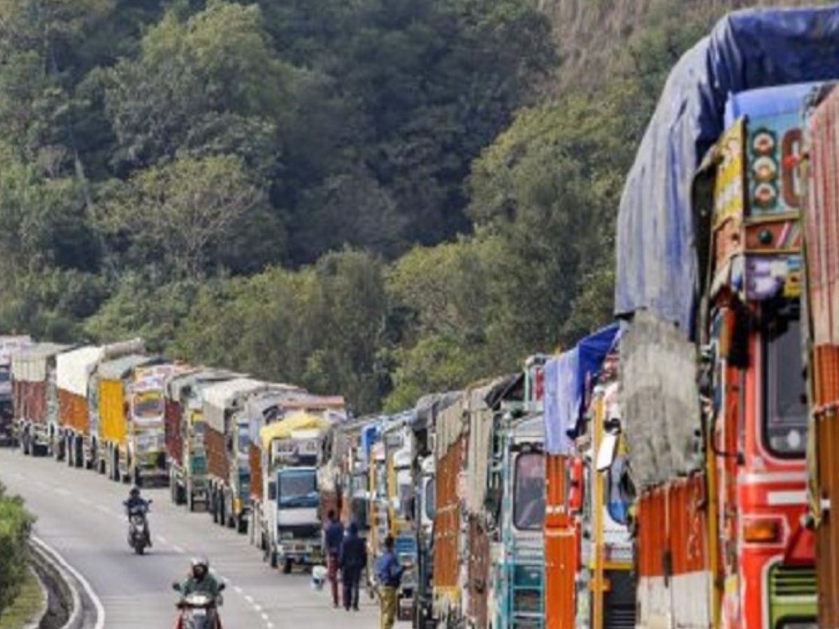 Heavy traffic jam on NH44 national highway in Kamareddy district