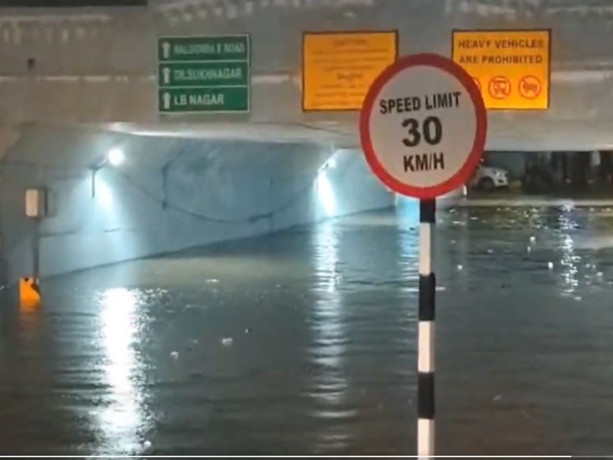 Malakpet railway underbridge area in Hyderabad flooded