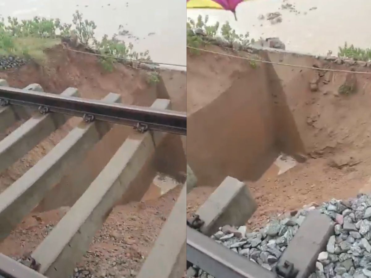 Railway line washed away in Medak a huge accident averted