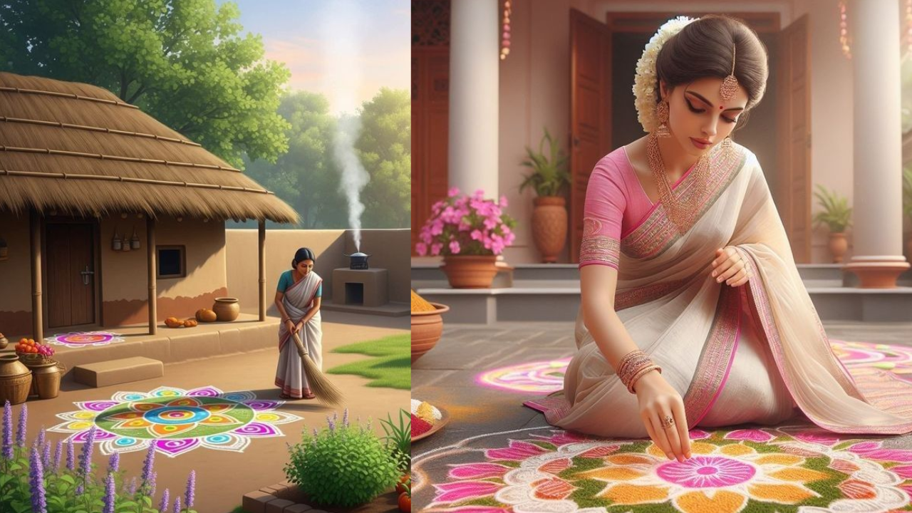 The Tradition Behind Drawing Muggulu at Home Entrances and the Lakshmi Legend